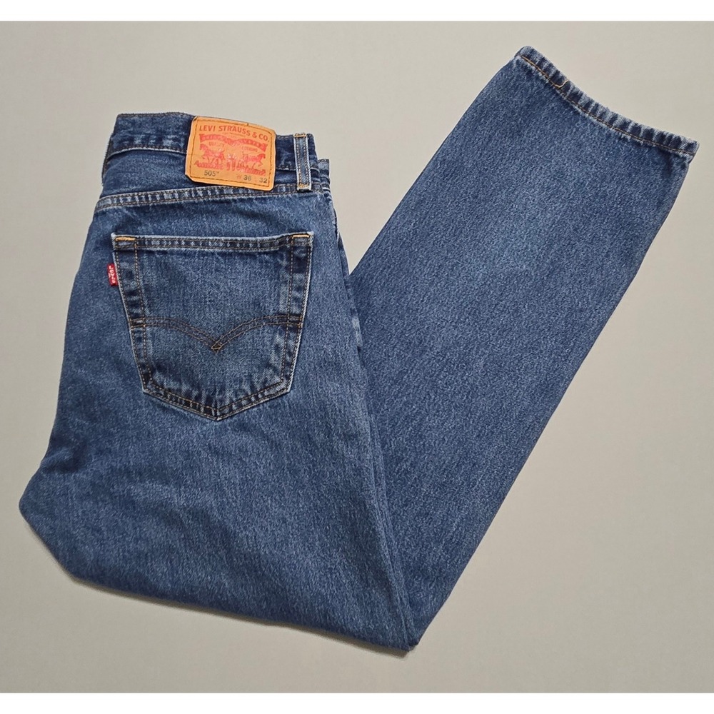 Levi's 505 Regular Fit Jeans Mens 36x32 Blue Denim Zip Fly‎ Cotton